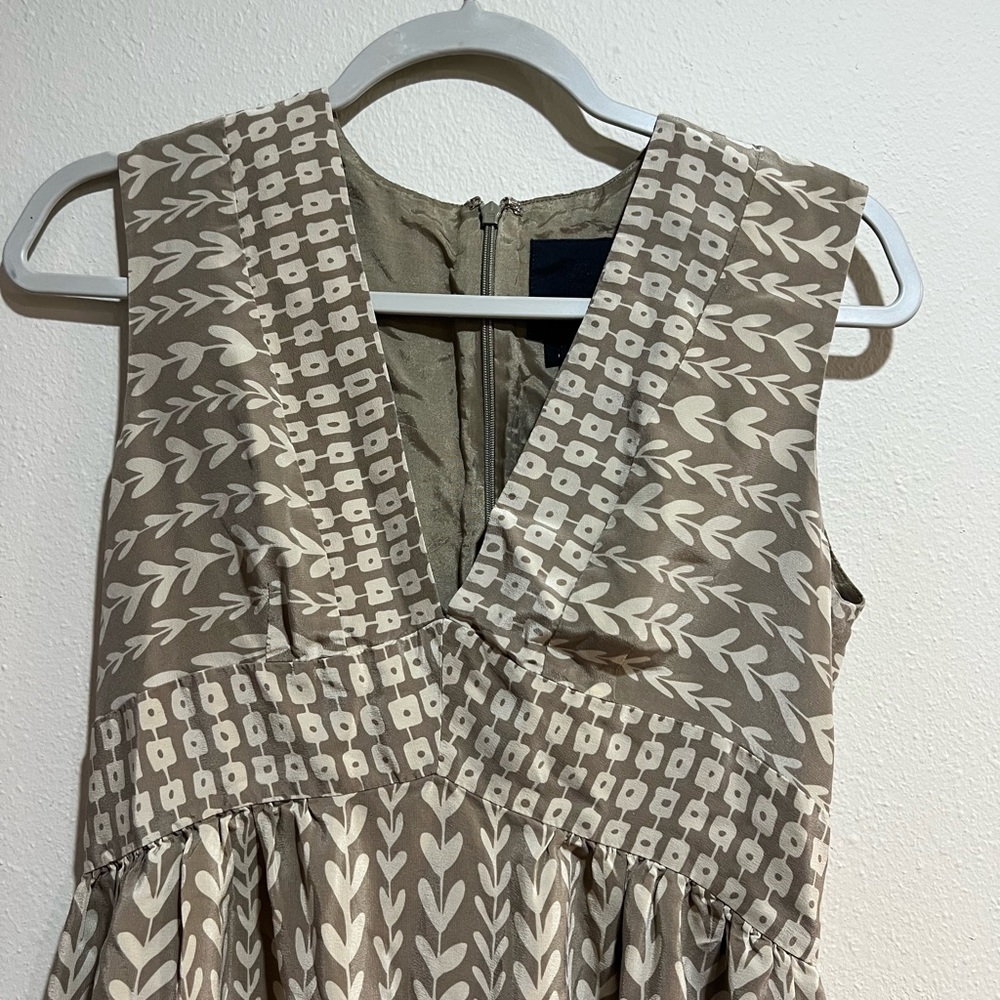 Anthropologie Tan and Purple Midi Dress 100% silk - Picture 3 of 8
